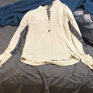 Cream Long Sleeve Top with Striped Accents